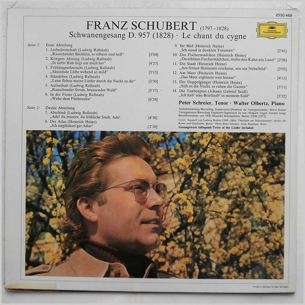 Peter Schreier, Walter Olbertz - Franz Schubert: Schwanengesang D. 957 (1828), Le Chant du Cygne  (2530 469) 