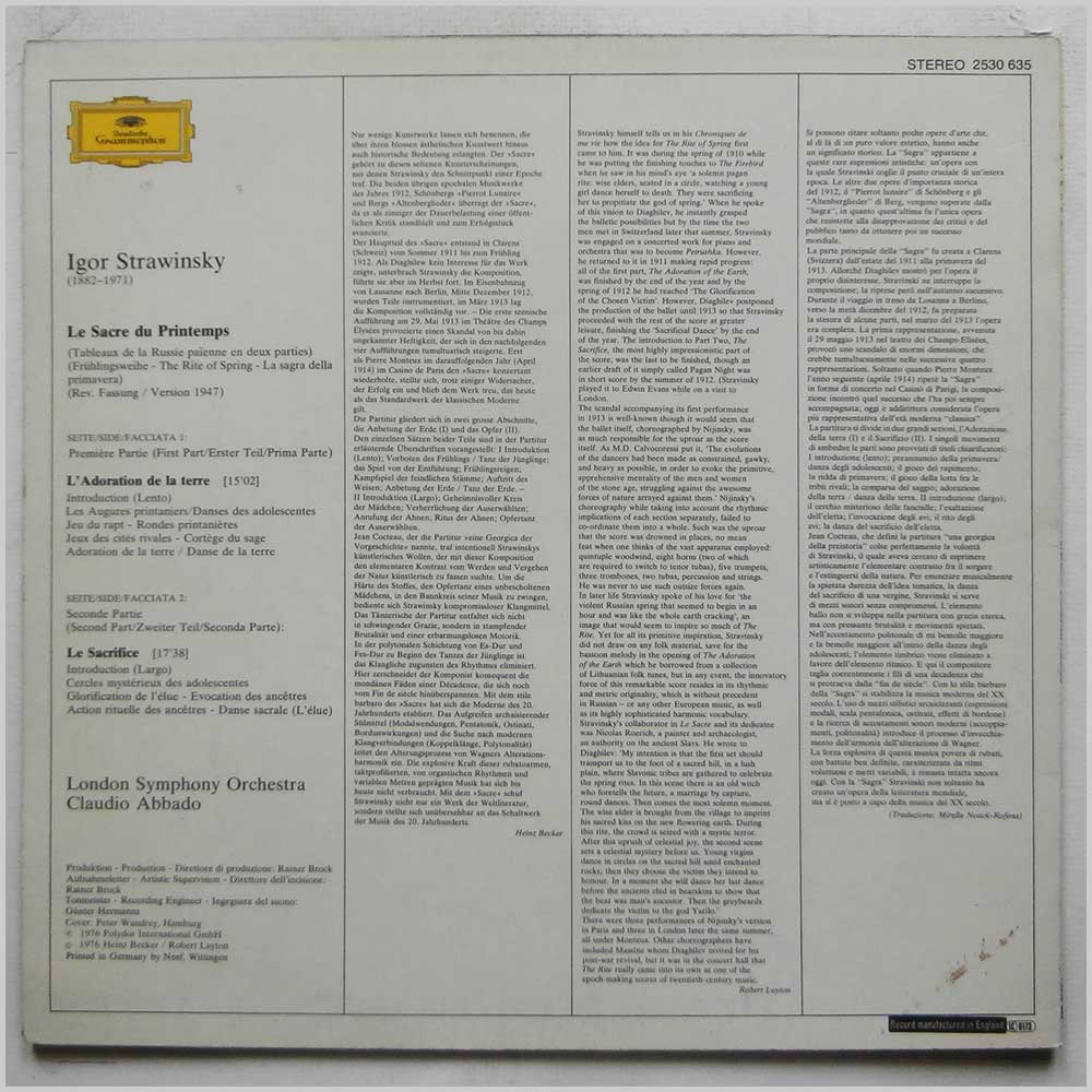 Claudio Abbado, London Symphony Orchestra - Igor Strawinsky: Le Sacre Du Printemps  (2530 635) 