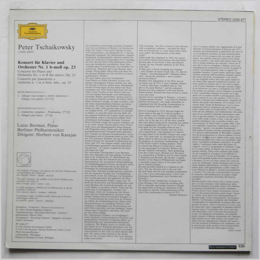 Herbert von Karajan, Lazar Berman, Berliner Philharmoniker - Tschaikowsky: Klavierkonzert Nr. 1 B-Moll  (2530 677) 
