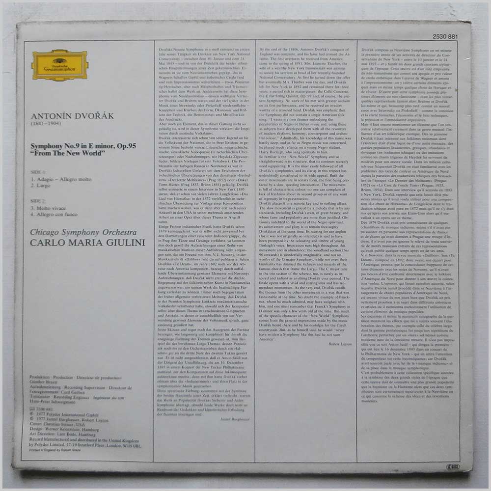 Carlo Maria Giulini, Chicago Symphony Orchestra - Antonin Dvorak: Symphony No.9 From The New World  (2530 881) 