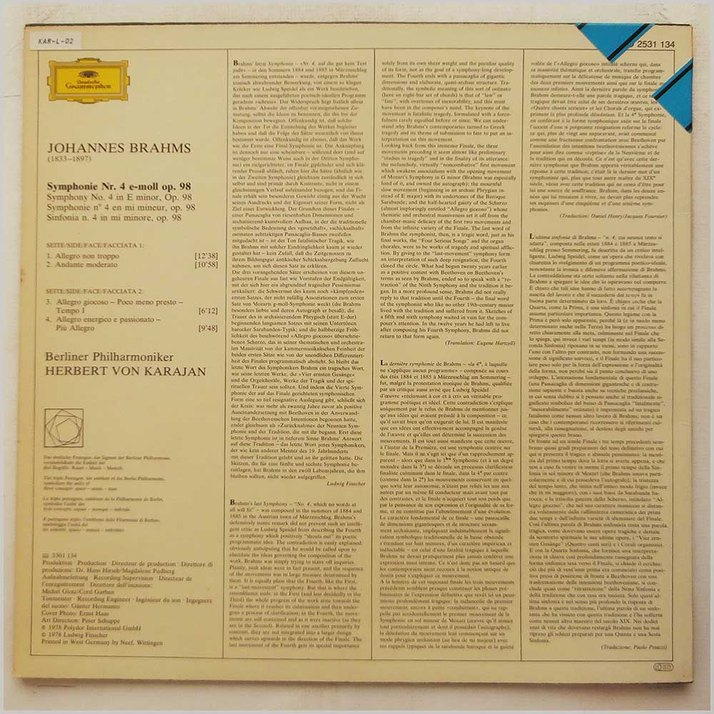 Herbert von Karajan, Berliner Philharmoniker - Johannes Brahms: Symphonie No. 4  (2531 134) 