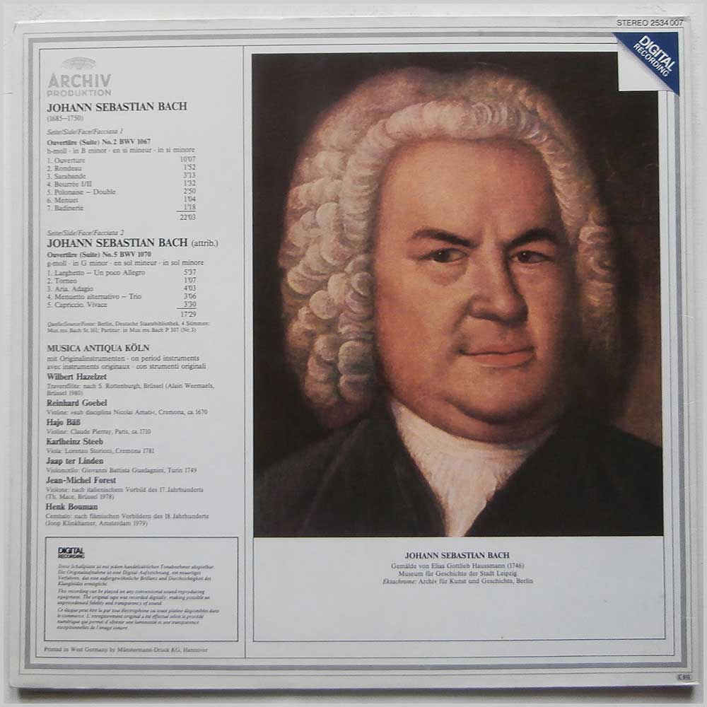 Reinhard Goebel, Musica Antiqua Koln - Johann Sebastian Bach: Ouverturen, Suites  (2534 007) 