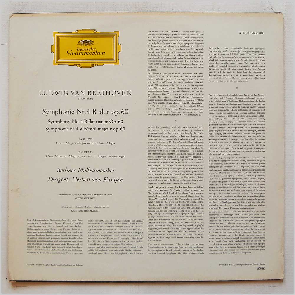 Herbert von Karajan, Berliner Philharmoniker - Beethoven: Symphonie Nr. 4  (2535 303) 