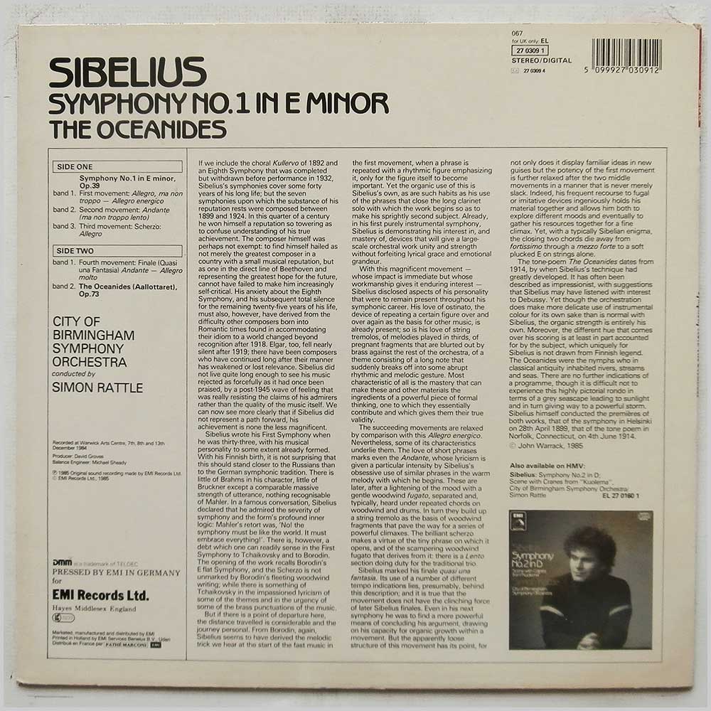 Simon Rattle, City Of Birmingham Symphony Orchestra - Sibelius: Symphony No. 1 in E Minor, The Oceanides  (27 0309 1) 