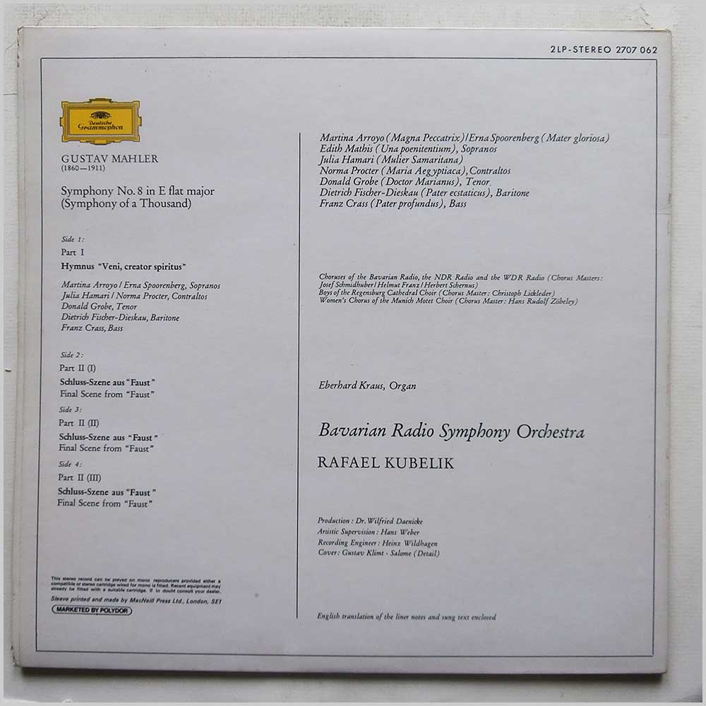 Rafael Kubelik, Bavarian Radio Symphony Orchestra - Gustav Mahler: Symphony No. 8, Symphony Of A Thousand  (2707 062) 