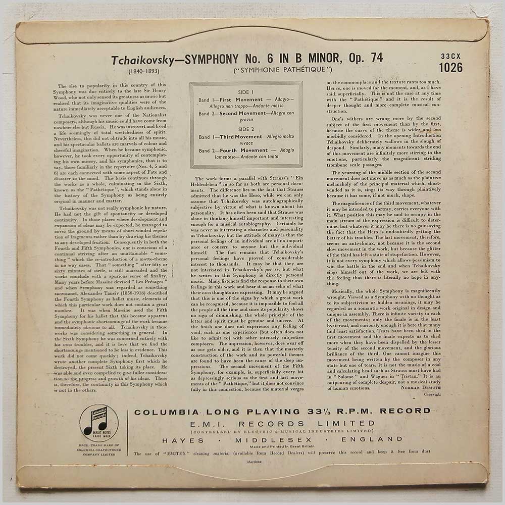 Herbert von Karajan, The Vienna Philharmonic Orchestra - Tchaikovsky: Symphony No. 6 (Pathetique)  (33CX 1026) 