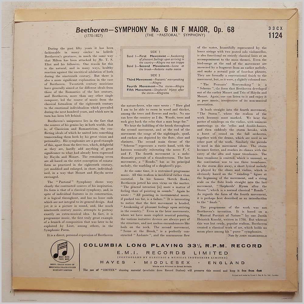 Herbert Von Karajan, The Philharmonia Orchestra - Beethoven: Symphony No.6 Pastoral  (33 CX 1124) 