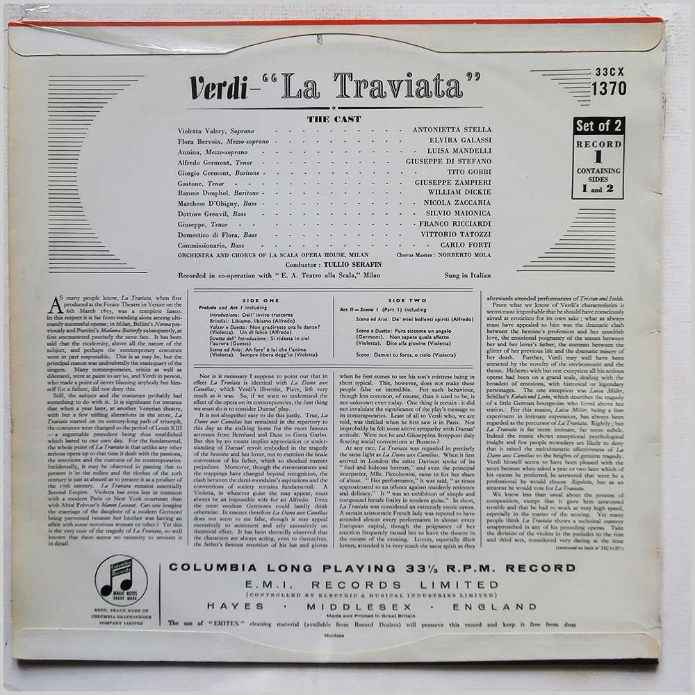 Tullio Serafin, Orchestra and Chorus of La Scala Opera House, Milan - Giuseppe Verdi: La Traviata  (33CX 1370/1) 