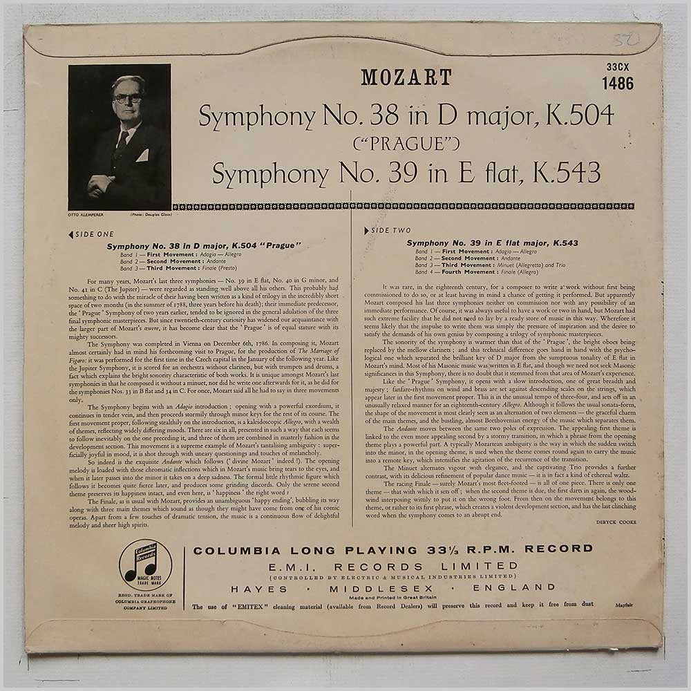 Otto Klemperer, Philharmonia Orchestra - Mozart: Symphony No 58 in D Major, Symphony in E Flat  (33CX 1486) 