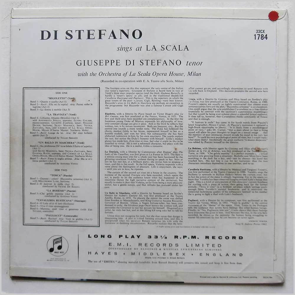 Giuseppe Di Stefano - Di Stefano Sings At La Scala  (33CX 1784) 