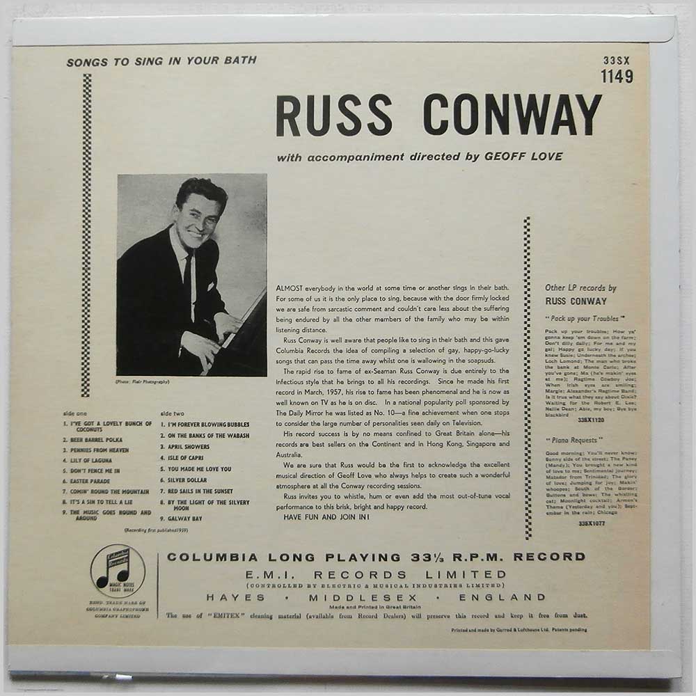 Russ Conway - Songs To Sing in Your Bath  (33SX 1149) 