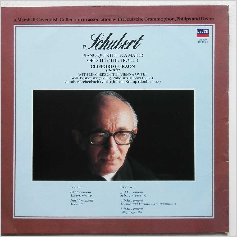 Schubert, Clifford Curzon, Members Of The Vienna Octet - Schubert: Piano Quintet in A Major Opus 114 (The Trout)  (410 490-1) 
