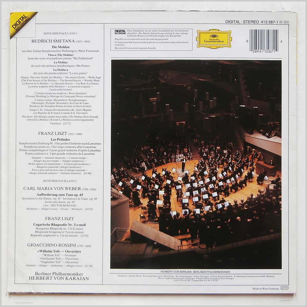 Herbert Von Karajan, Berlin Philharmonic - Encore! Invitation To The Dance, The Moldau, William Tell Overture, Les Preludes, Hungarina Rhapsody No. 5  (413 587-1) 