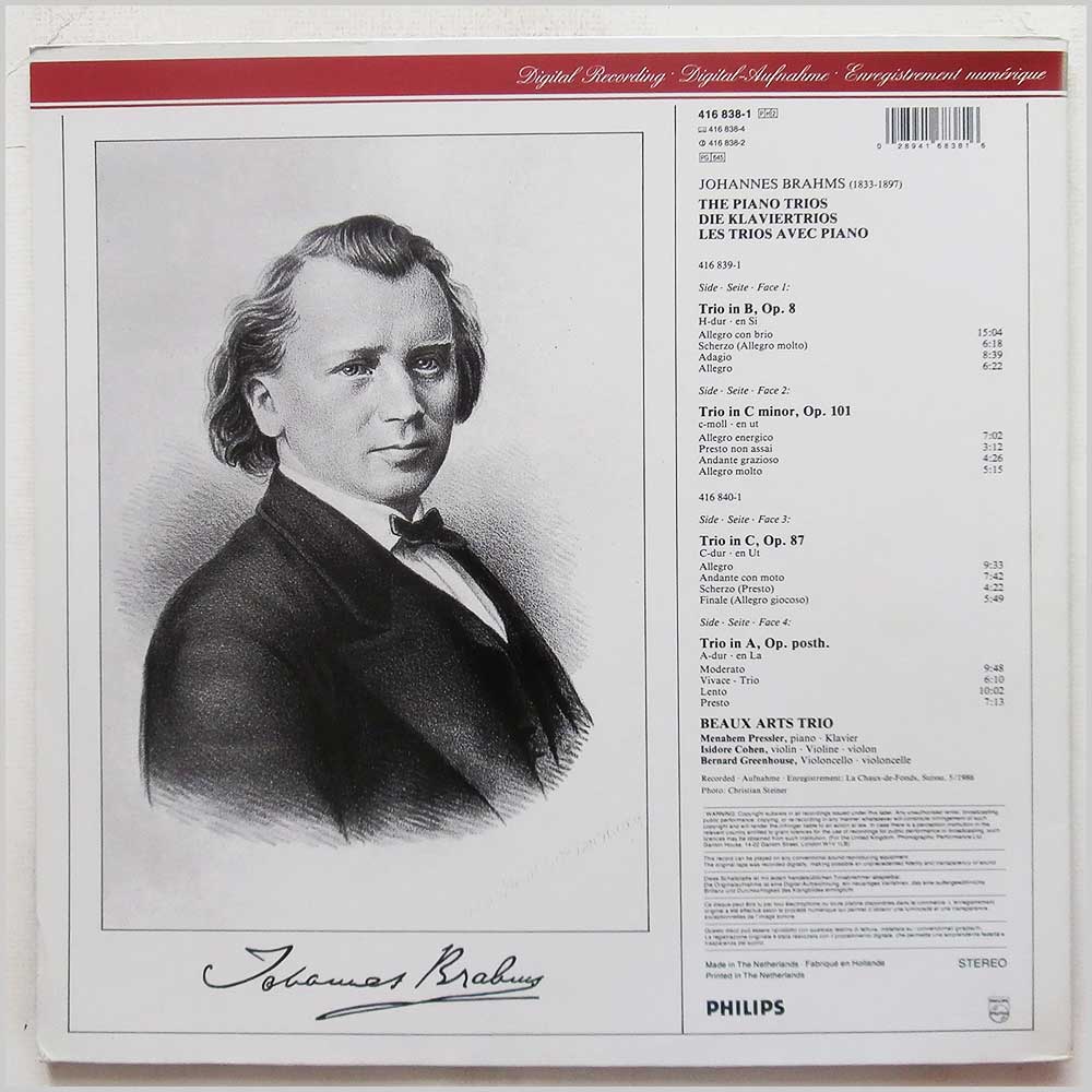 Beaux Arts Trio - Johannes Brahms: The Piano Trios  (416 838-1) 