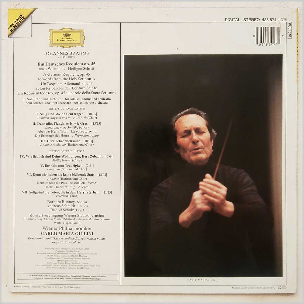 Carlo Maria Giulini, Wiener Philharmoniker - Brahms: Ein Deutsches Requiem  (423 574-1) 