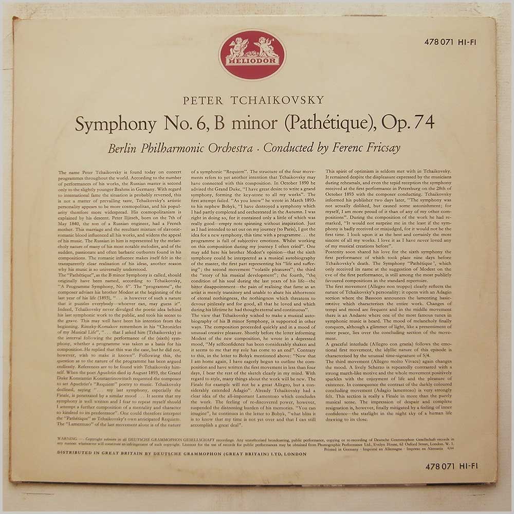 Ferenc Fricsay, Berlin Philharmonic Orchestra - Peter Tchaikovsky: Symphony No. 6 B Minor Op. 74 Pathetique  (478 071) 