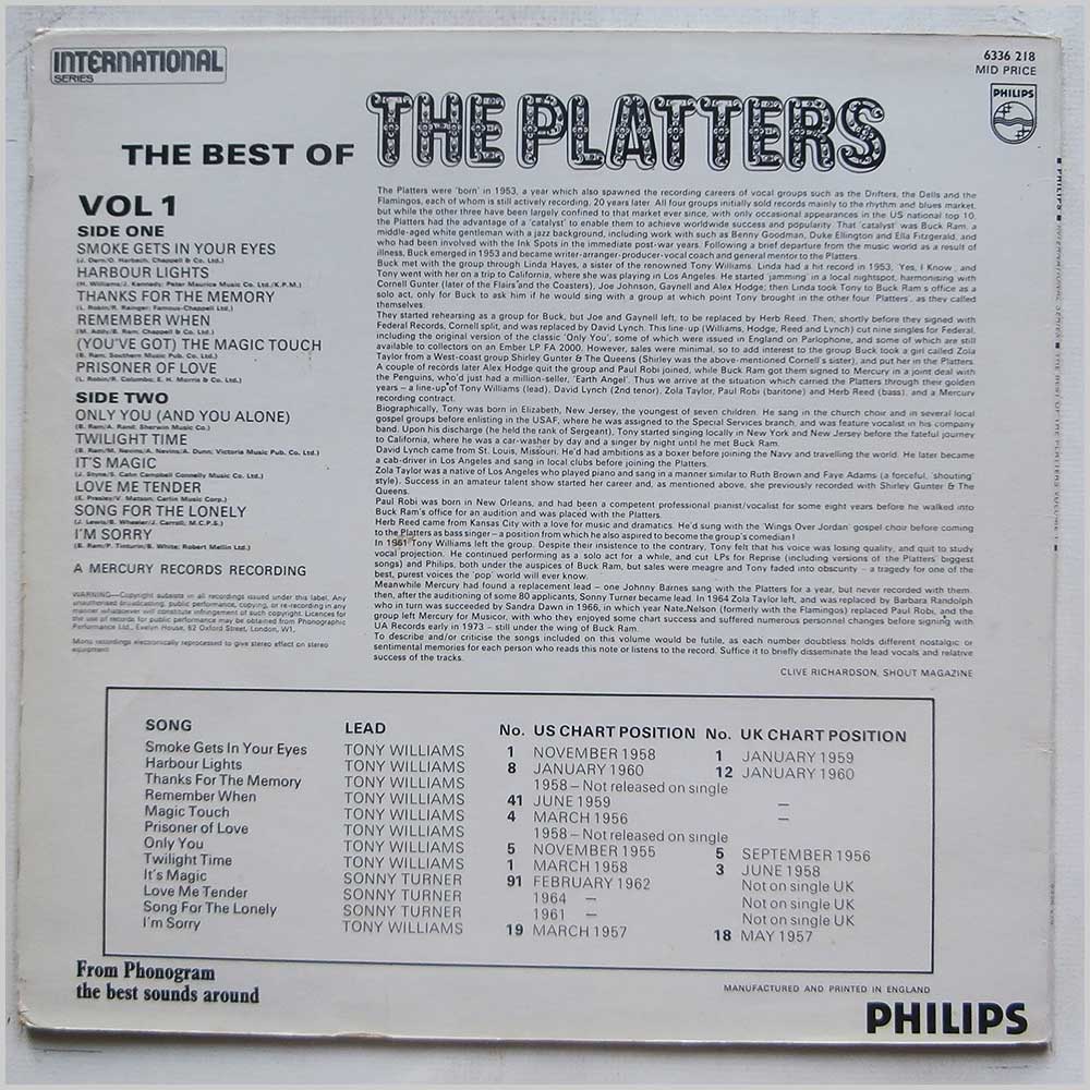 The Platters - The Best Of The Platters Volume 1  (6336 218) 