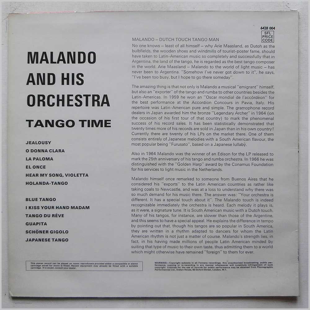 Malando and His Orchestra - Tango Time  (6428 004) 