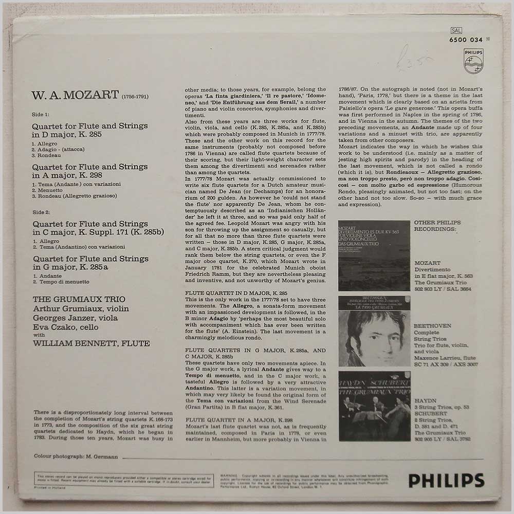 The Grumiaux Trio, William Bennett - Mozart: Complete Quartets For Flute and Strings  (6500 034) 