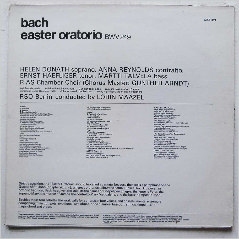 Helen Donath, Anna Reynolds, Ernst Haefliger, Martti Talvela, RSO Berlin, Lorin Maazel - Bach: Easter Oratorio  (6856 009) 