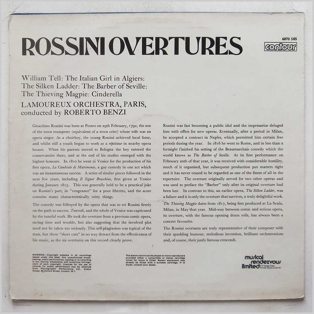 Roberto Benzi, Lamoureux Orchestra Paris - Rossini: Overtures  (6870 585) 