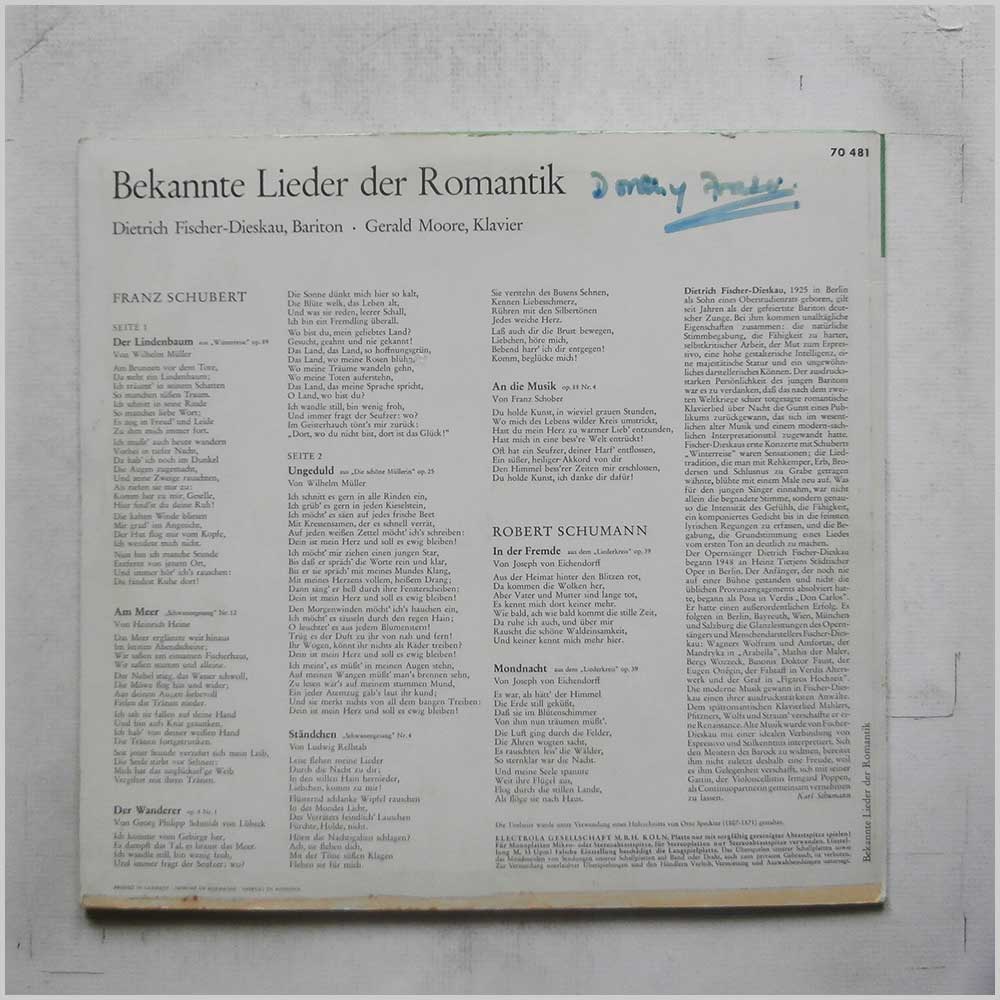 Dietrich Fischer-Dieskau, Gerald Moore - Franz Schubert, Robert Schumann: Bekannte Lieder Der Romantik  (70 481) 