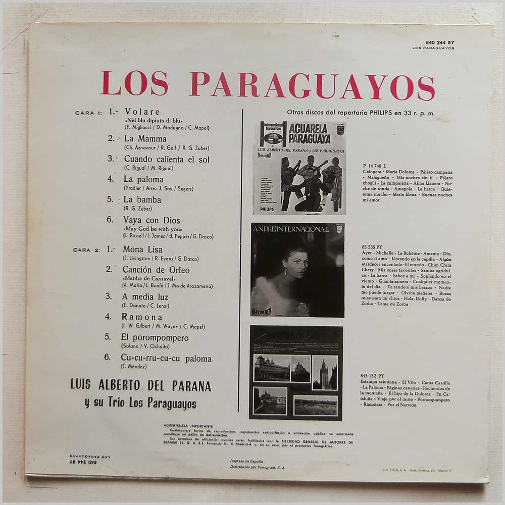 Luis Alberto Del Parana Y Los Paraguayos - Los Paraguayos  (840 244 BY) 