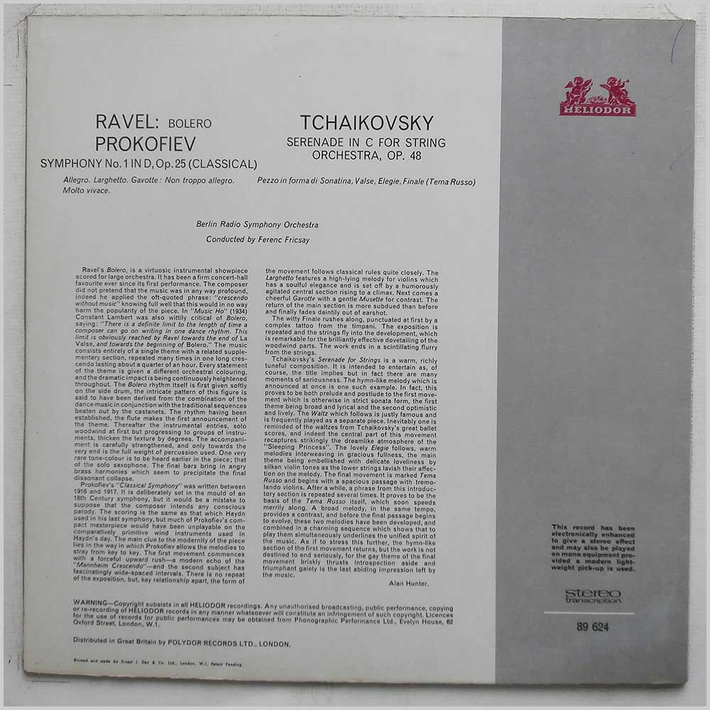 Ferenc Fricsay, Berlin Radio Symphony Orchestra - Tchaikovsky: Serenade For Strings, Ravel: Bolero, Prokofiev: Classical Symphony  (89 624) 