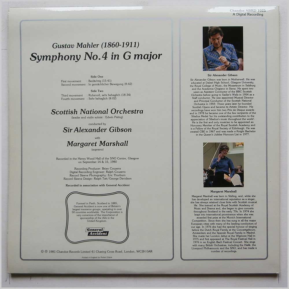 Sir Alexander Gibson, Margaret Marshall, Scottish National Orchestra - Gustav Mahler: Symphony No.4  (ABRD 1025) 
