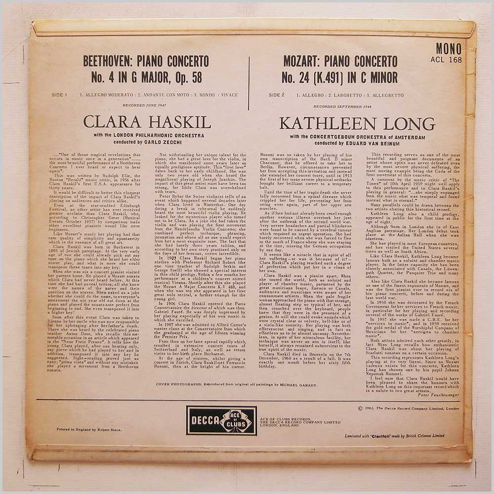 Clara Haskil, Kathleen Long - Beethoven: Piano Concerto No.4, Piano Concerto No.24  (ACL 168) 