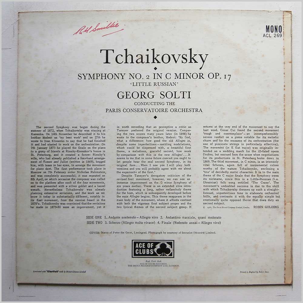 Georg Solti, Paris Conservatoire Orchestra - Tchaikovsky: Symphony No. 2 in C Minor: Little Russian  (ACL 269) 
