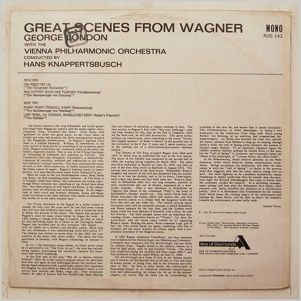 George London, Hans Knappertsbusch, Vienna Philharmonic Orchestra - Great Scenes From Wagner  (ADD 143) 