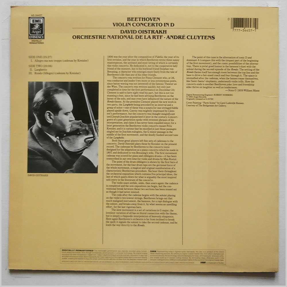 David Oistrakh, Orchestre National De La RTF, Andre Cluytens - Beethoven: Violin Concerto in D  (AE-34457) 