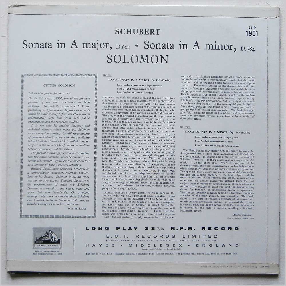 Solomon - Franz Schubert: Sonata in A Major D.664, Sonata in A Minor D.784  (ALP 1901) 