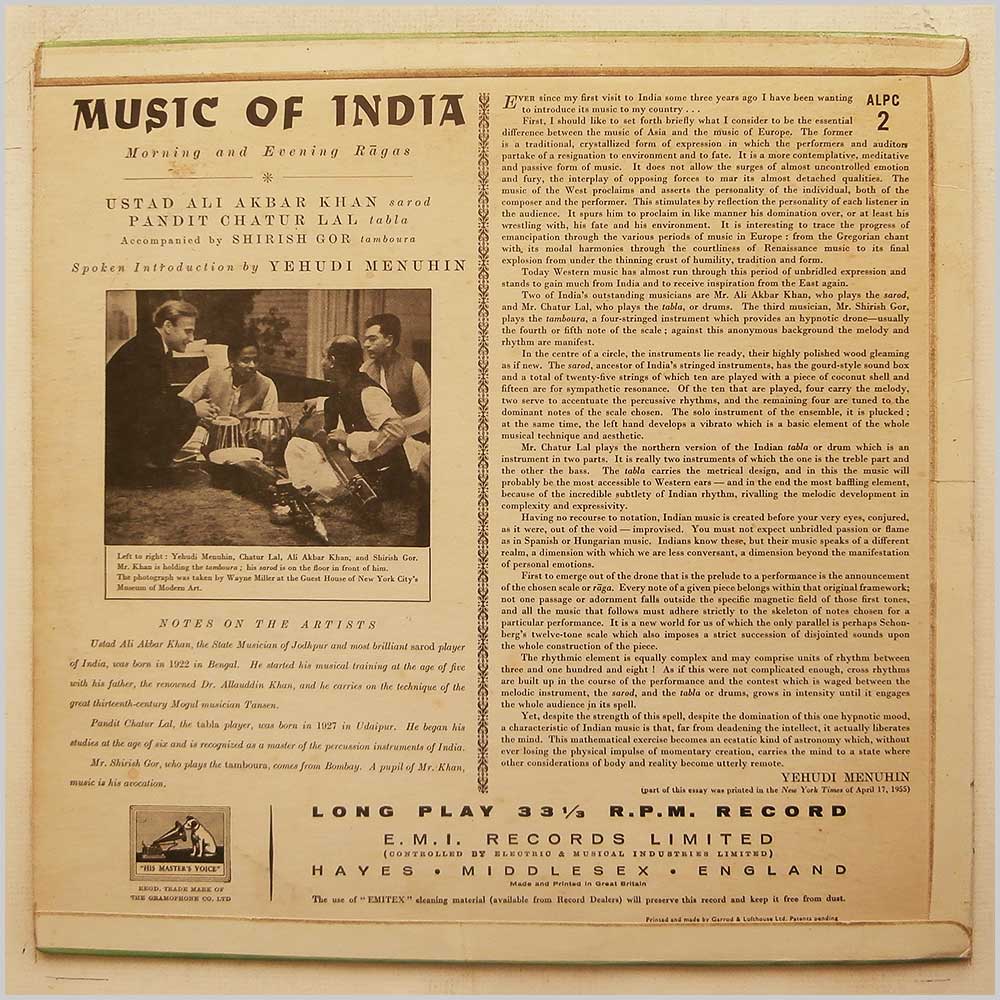 Ustad Ali Akbar Khan, Pandit Chatur Lal - Music Of India: Morning and Evening Raga  (ALPC 2) 
