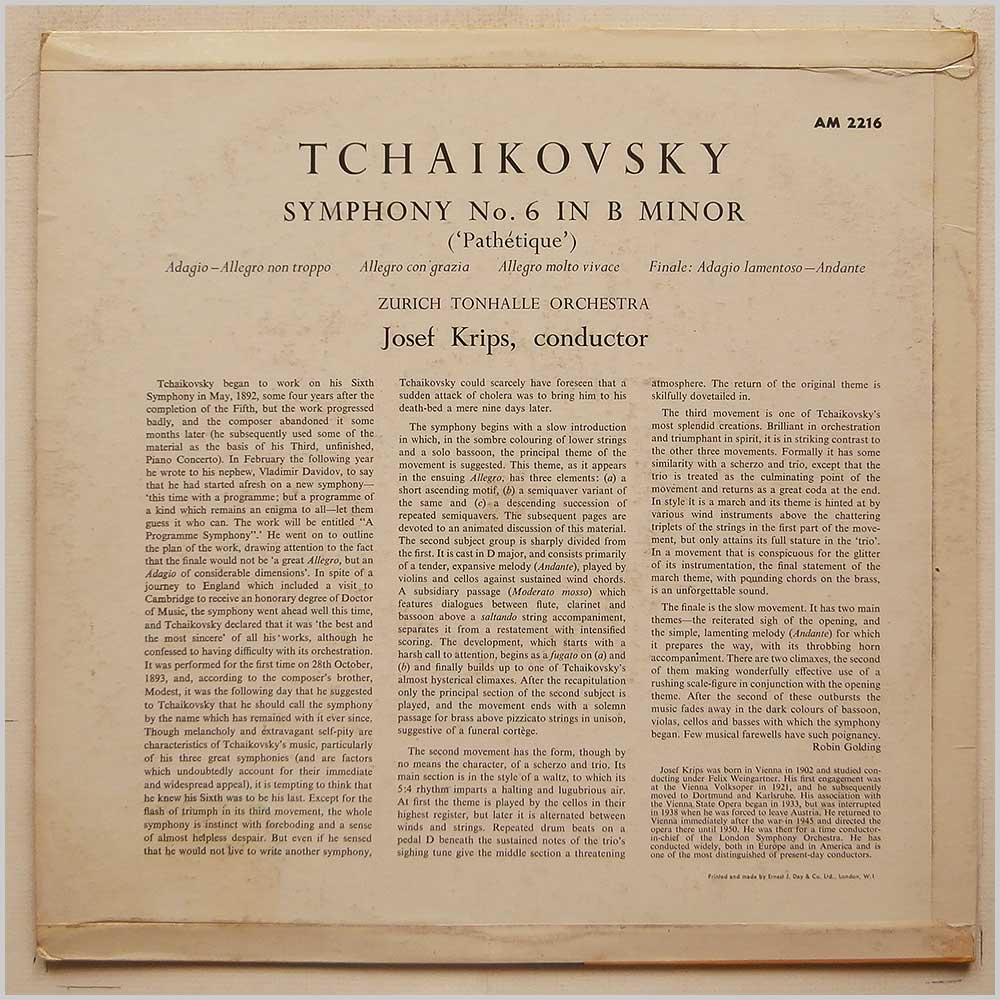 Josef Krips, Zurich Tonhalle Orchestra - Tchaikovsky: Symphony No.6 in B Minor Pathetique  (AM 2216) 
