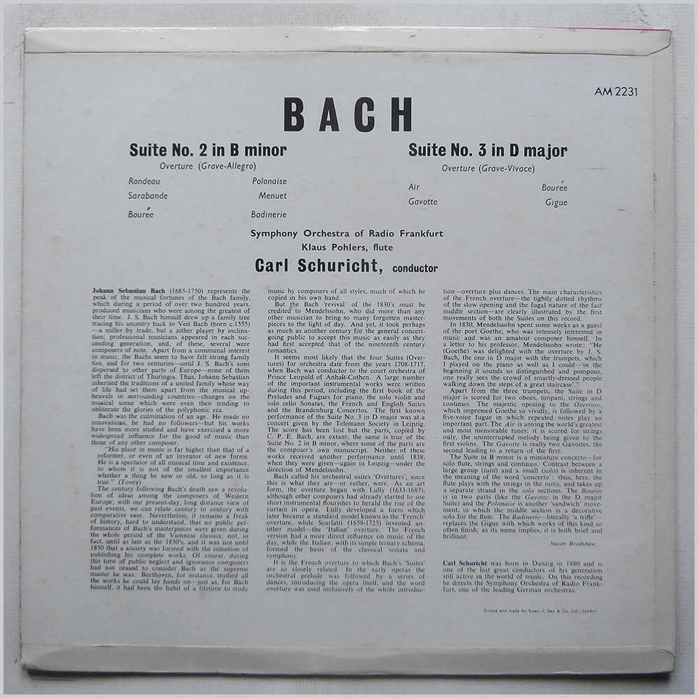 Symphony Orchestra Of Radio Frankfurt, Carl Schuricht - Johann Sebastion Bach: Suites For Orchestra  (AM 2231) 