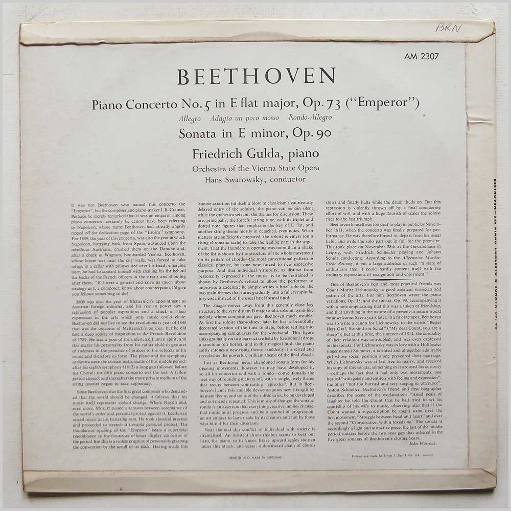 Friedrich Gulda, Orchestra Of The Vienna State Opera, Hans Swarowsky - Beethoven: Piano Concerto No 5 Emperor  (AM 2307) 