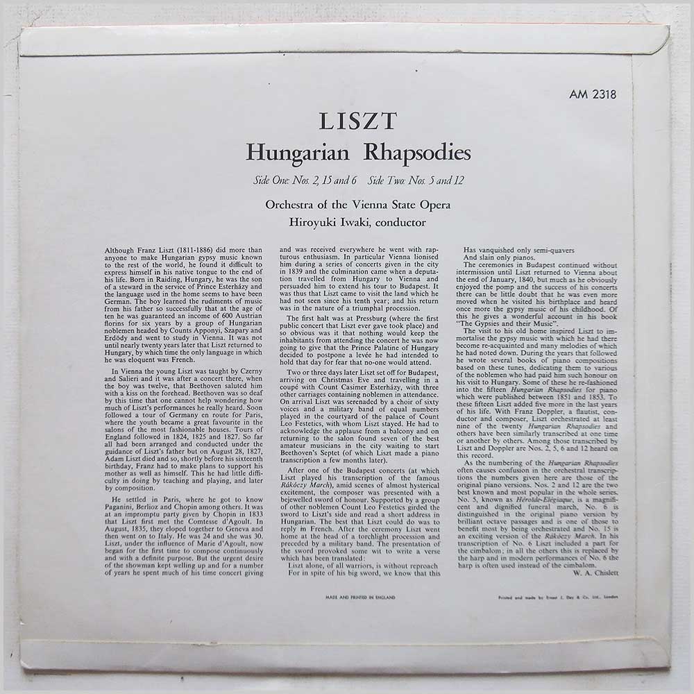 Hiroyuki Iwaki, Orchestra Of The Vienna State Opera - Liszt: Hungarian Rhapsodies No. 2,5,6,12,15  (AM 2318) 