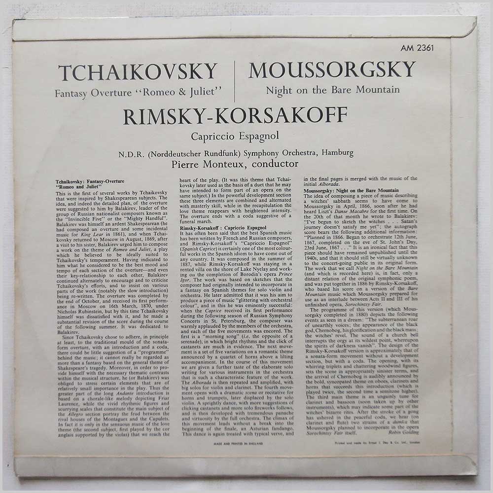 Pierre Monteux, The NDR Symphony Orchestra Hamburg - Tchaikovsky: Romeo And Juliet, Mussorgsky: A Night On The Bare Mountain, Rimsky-Korsakov: Capriccio Espagnol  (AM 2361) 