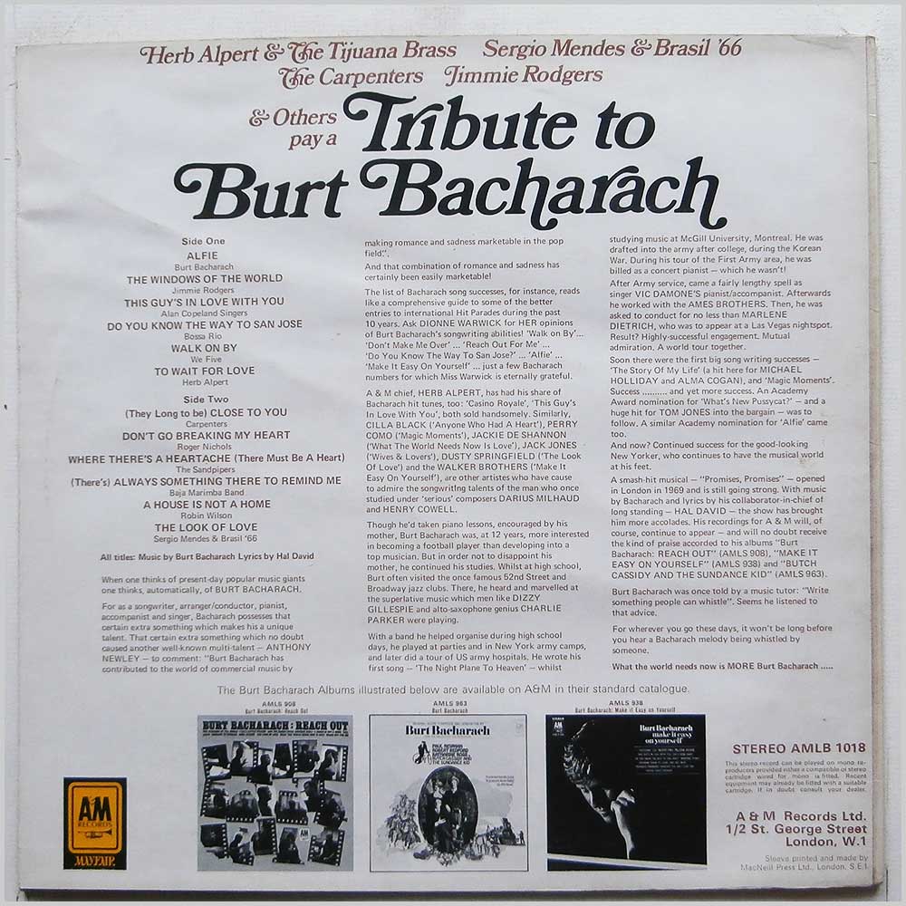 Various - Tribute To Burt Bacharach  (AMLB 1018) 