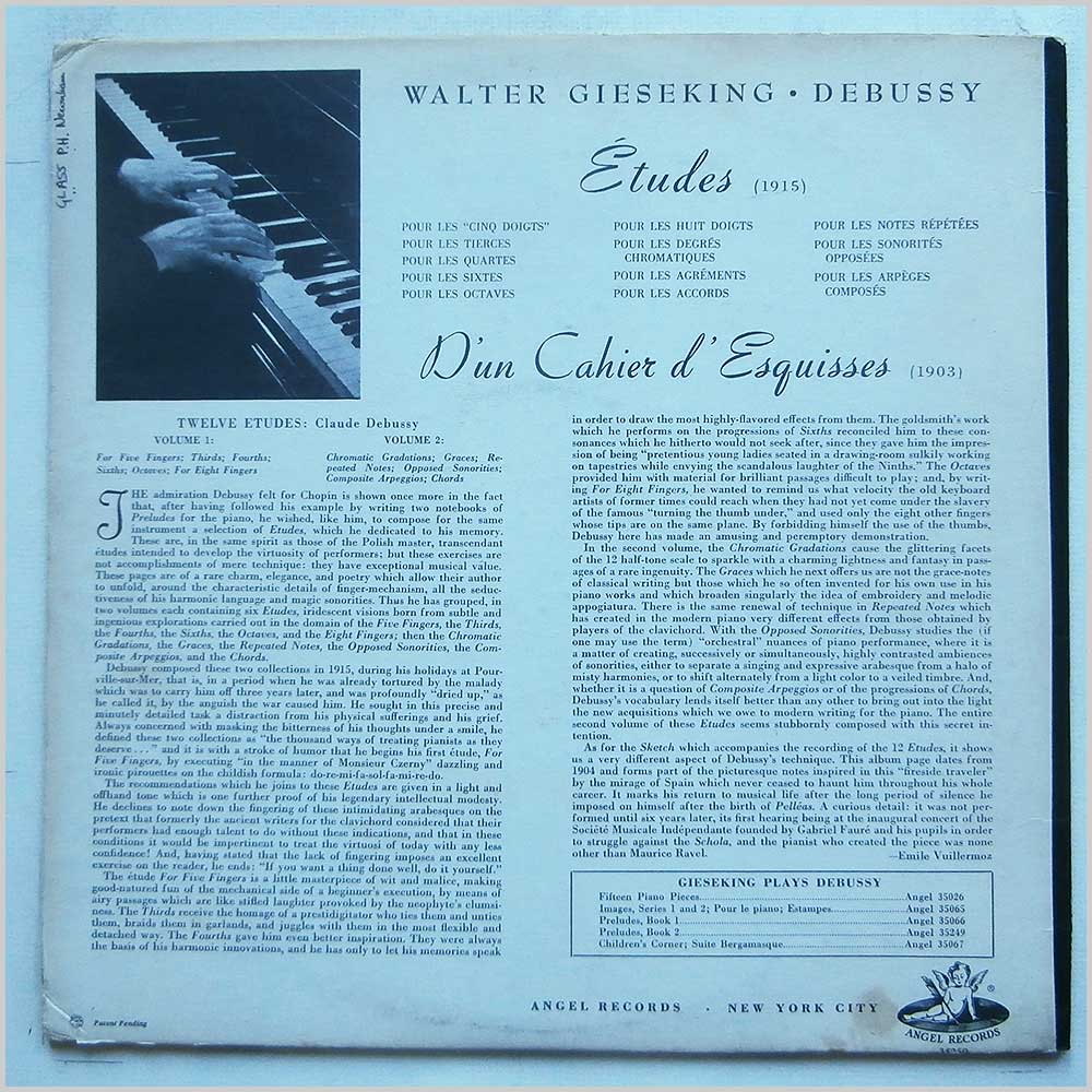 Walter Gieseking - Debussy: Etudes, Books 1 and 2, D'un Cahier D'Esquisses  (ANGEL 35250) 