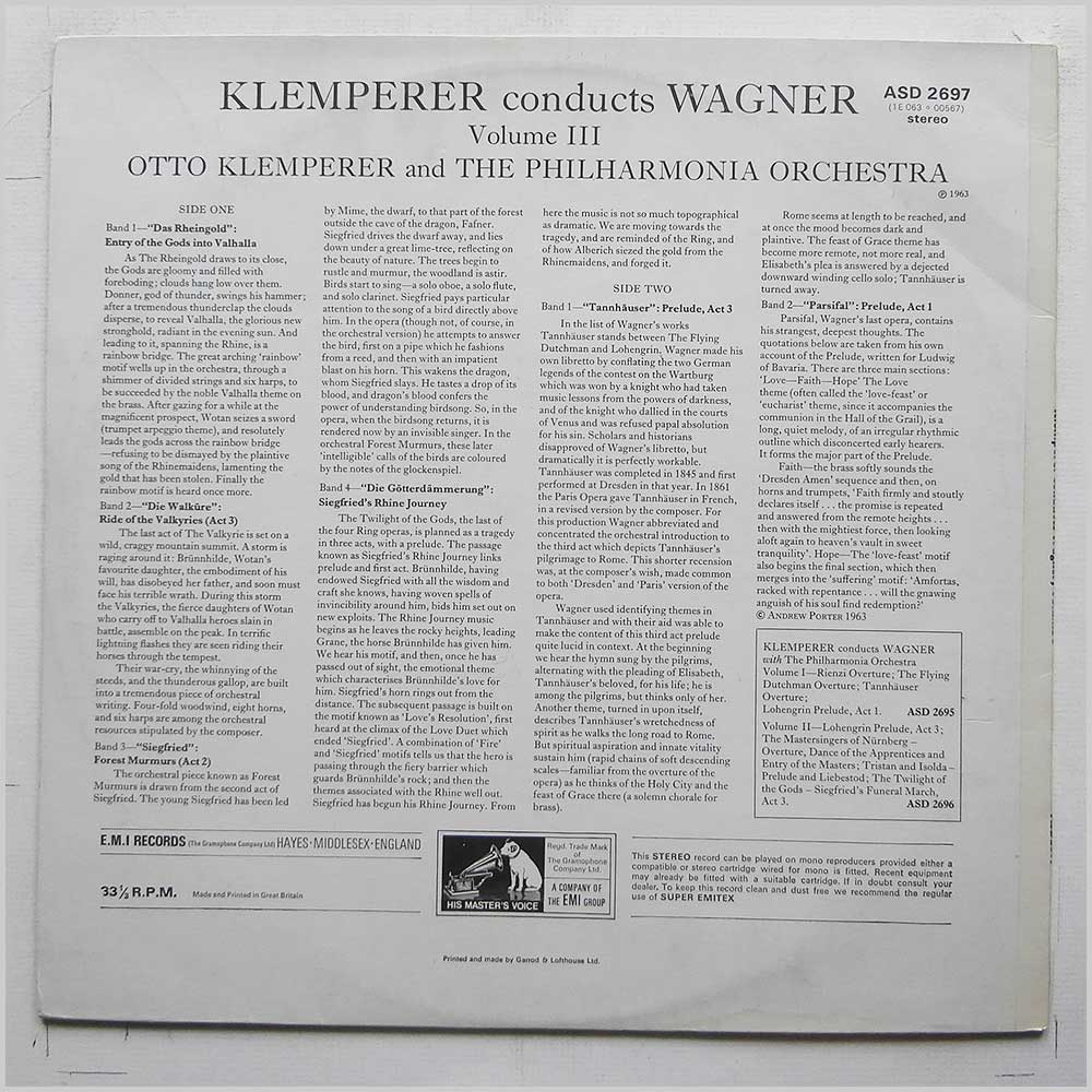 Otto Klemperer, The Philharmonia Orchestra - Klemperer Conducts Wagner  (ASD 2697) 