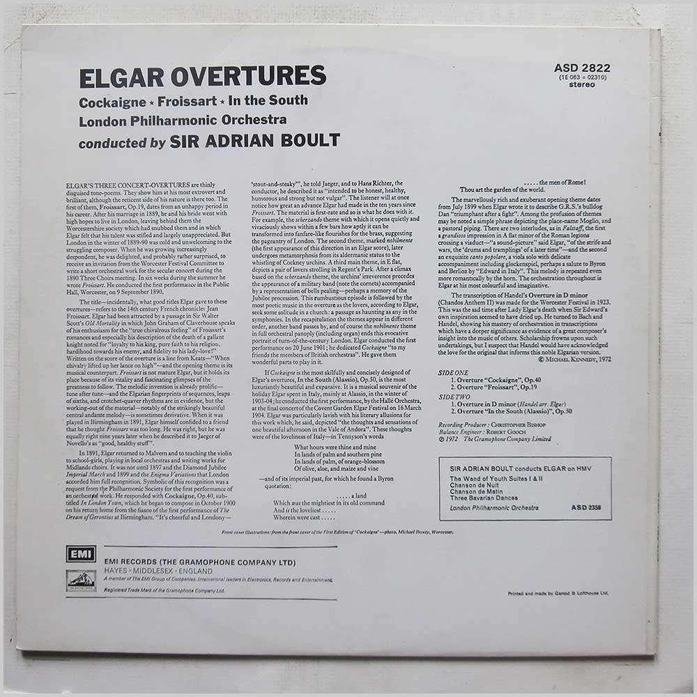 Sir Adrian Boult, London Philharmonic Orchestra - Elgar Overtures  (ASD 2822) 