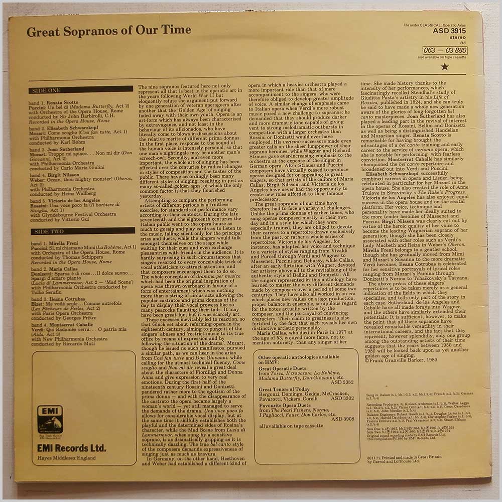 Various - Great Sopranos Of Our Time  (ASD 3915) 
