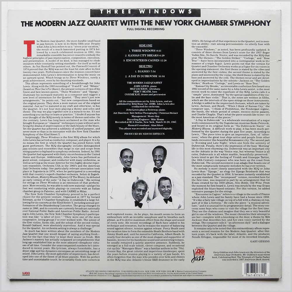 The Modern Jazz Quartet with The New York Chamber Symphony - Three Windows  (ATLANTIC 7 81761-1) 