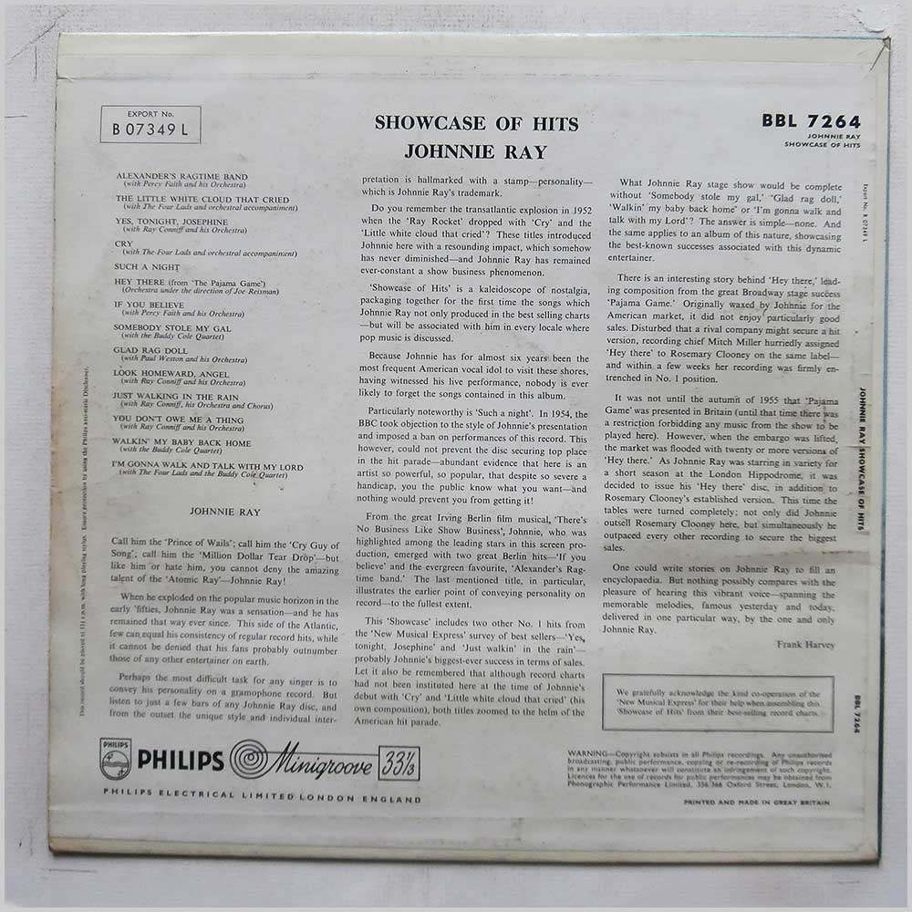 Johnnie Ray - Showcase Of Hits  (BBL 7264) 