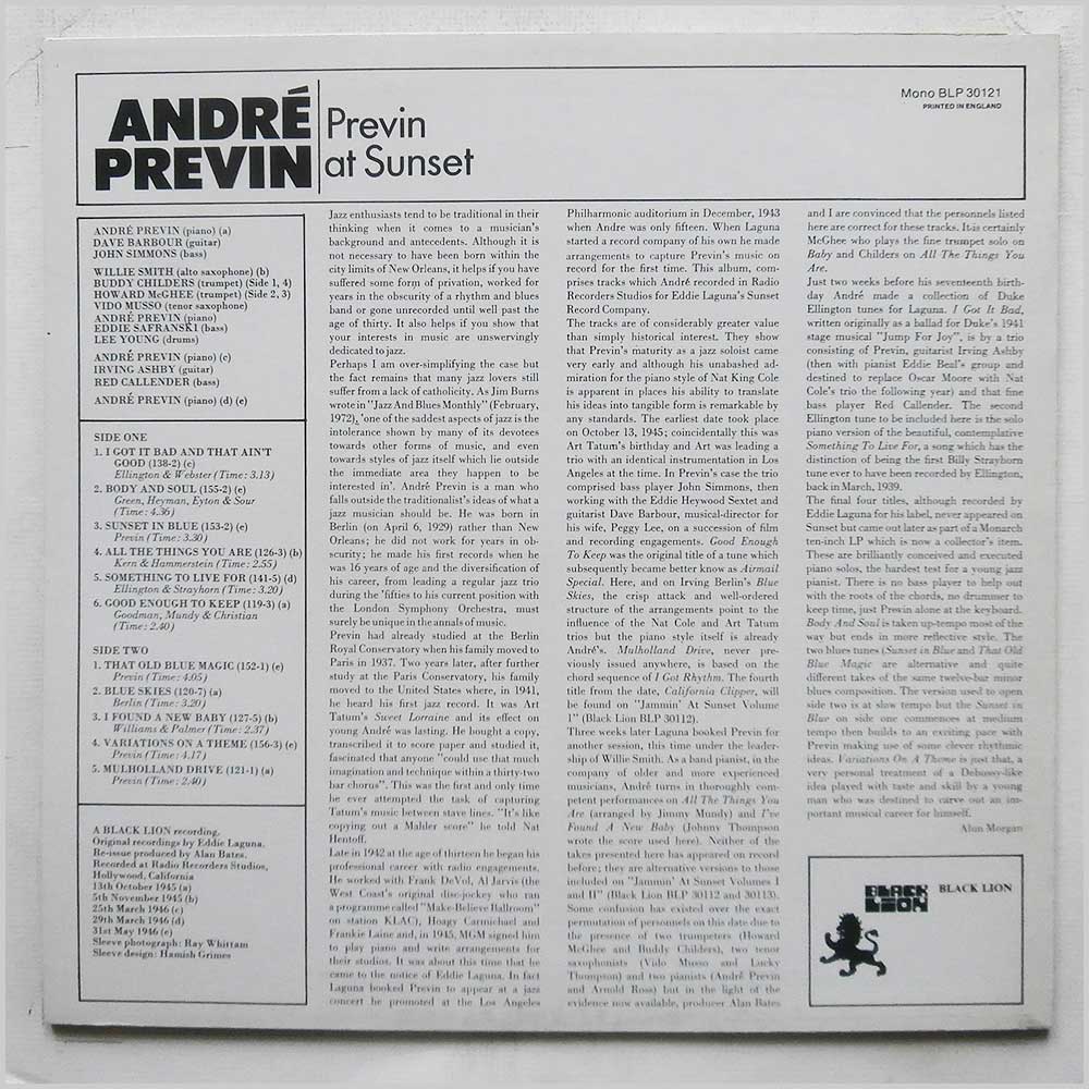 Andre Previn - Previn At Sunset  (BLP 30121) 