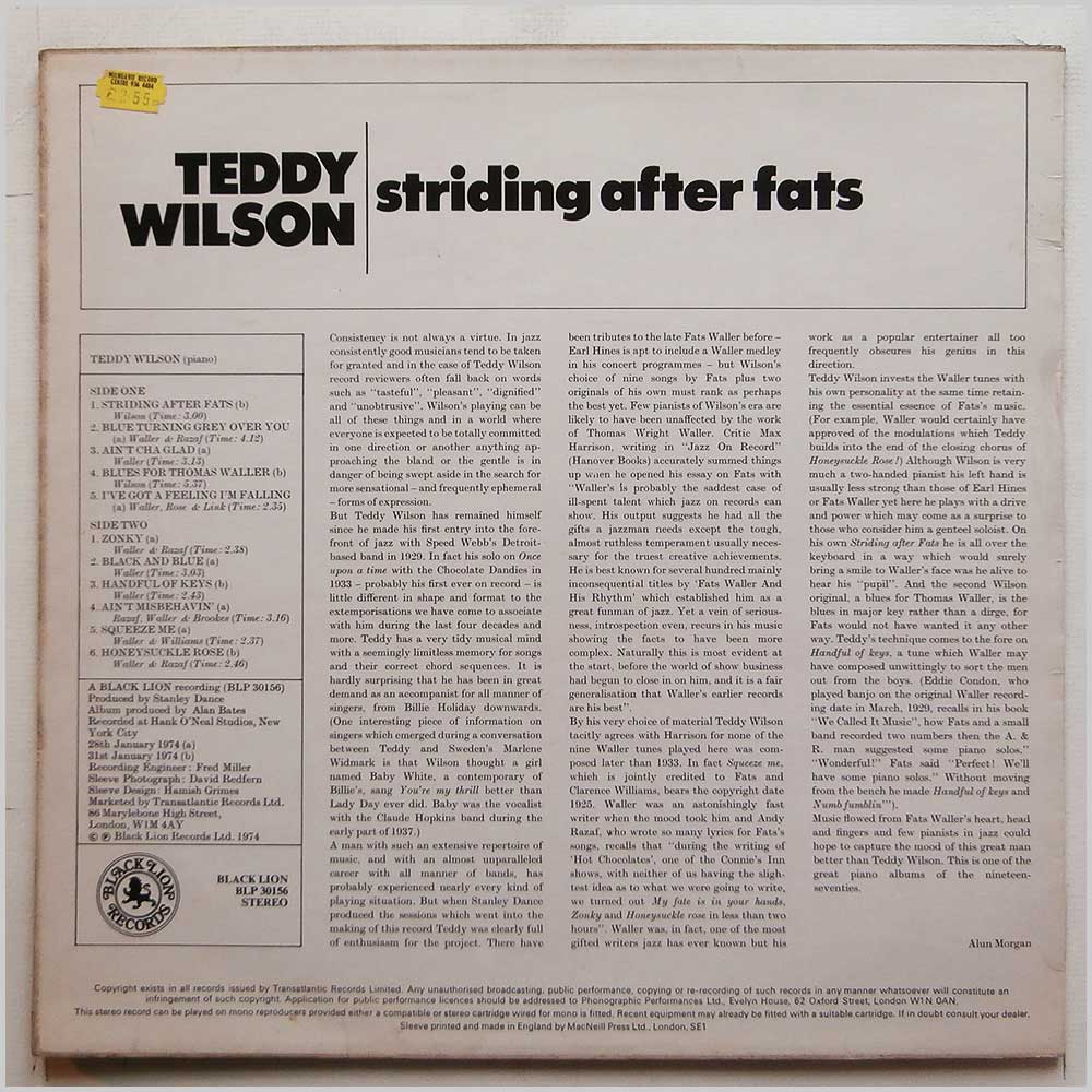 Teddy Wilson - Striding After Fats  (BLP 30156) 
