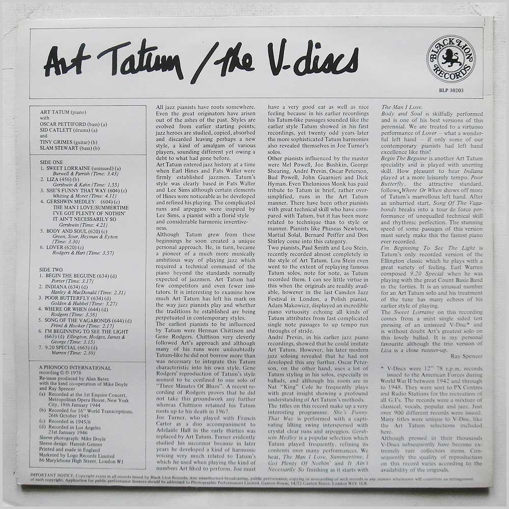 Art Tatum - The V-Discs  (BLP 30203) 